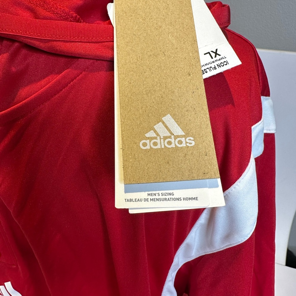 adidas Red and White Men's Athletic Long Sleeve Pullover - Picture 3 of 13